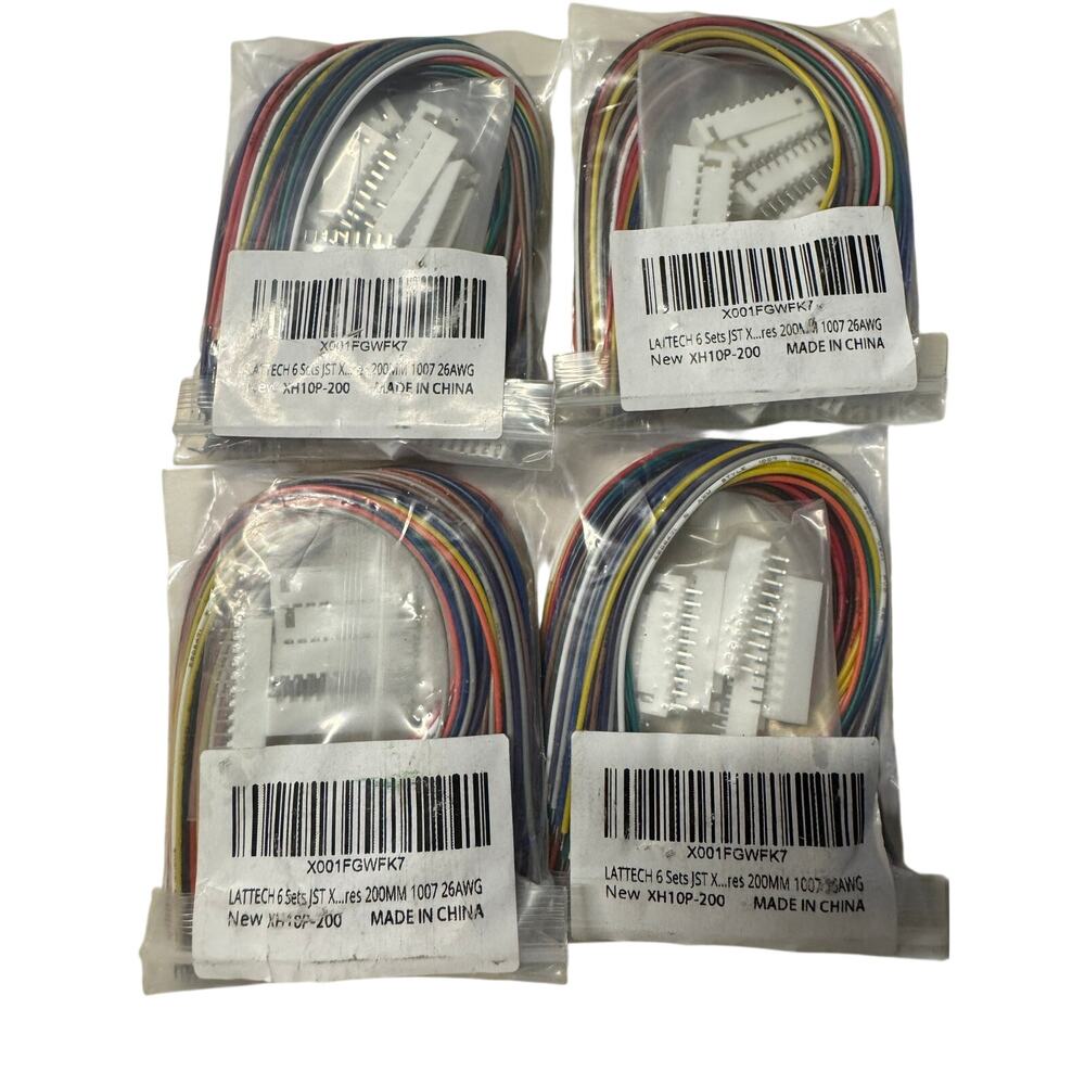 Lot of 4 Lattech 6 Sets Jst XH 10-Pin Connectors 200mm Length Wires 1007 26awg
